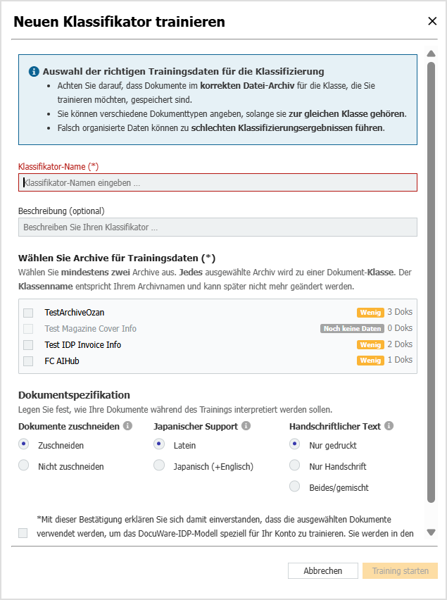 Neuen Klassifikator trainieren