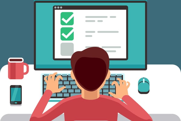 illustration of a man filling out an eform at a computer