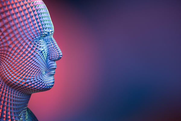Modelo digitalizado de una cabeza humana masculina que representa el concepto IA