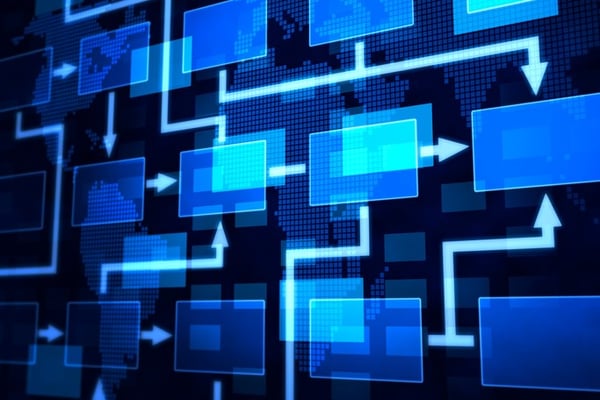 Blue flow chart shows workflow automation