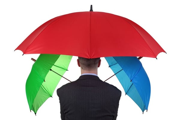 man with three umbrellas protected by best practices