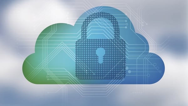 Blue lock on cloud graphic represents cloud security