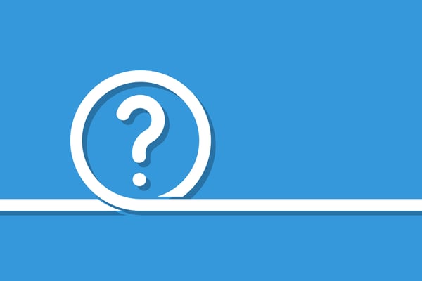 White question mark on a blue background