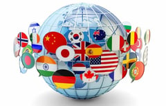 Globe surrounded by flags