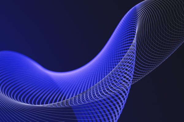 An futuristic purple wave on blue background represents the changing world of artificial intelligence