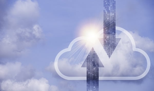 Clouds and blue sky with image of cloud computing