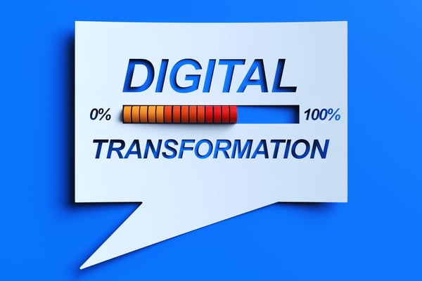 The words Digital Transformation with a bar that symbolizes the percentage of effort completed