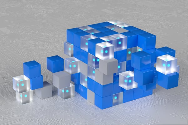 Digital transformation concept shown in clear and blue cubes