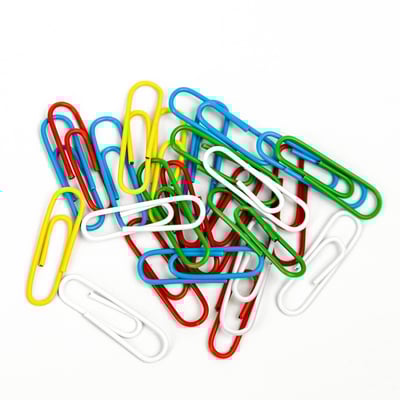Multi-colored paper clips on a white background 2