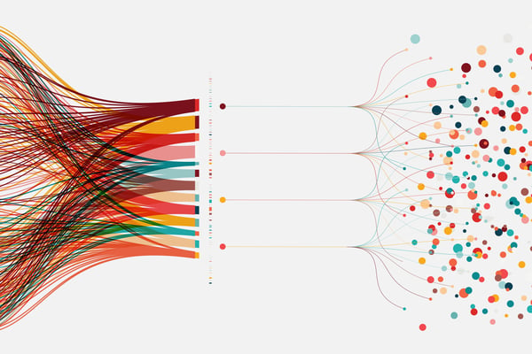 El dibujo de líneas en rojo, amarillo y azul representa los grandes datos