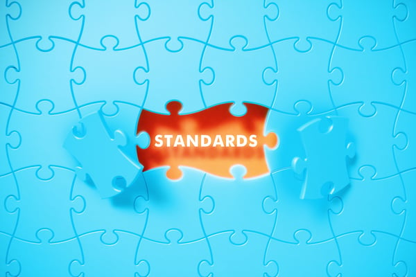 The word "standards" visualized in a puzzle 