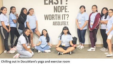 Nora Cronin Academy students recharging in DocuWare's yoga room