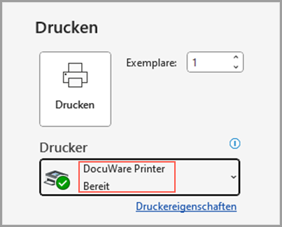 Per „Drucken“ Dokument in DocuWare archivieren