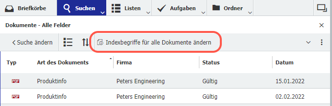 Indexeinträge für 100+ändern