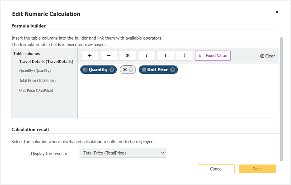 More automation possible with table calculation in forms