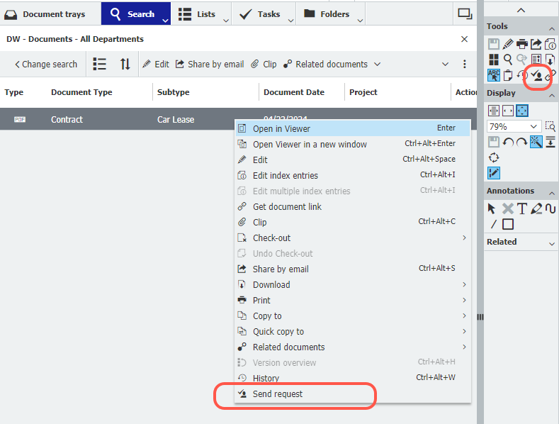 1 Send request within context menu