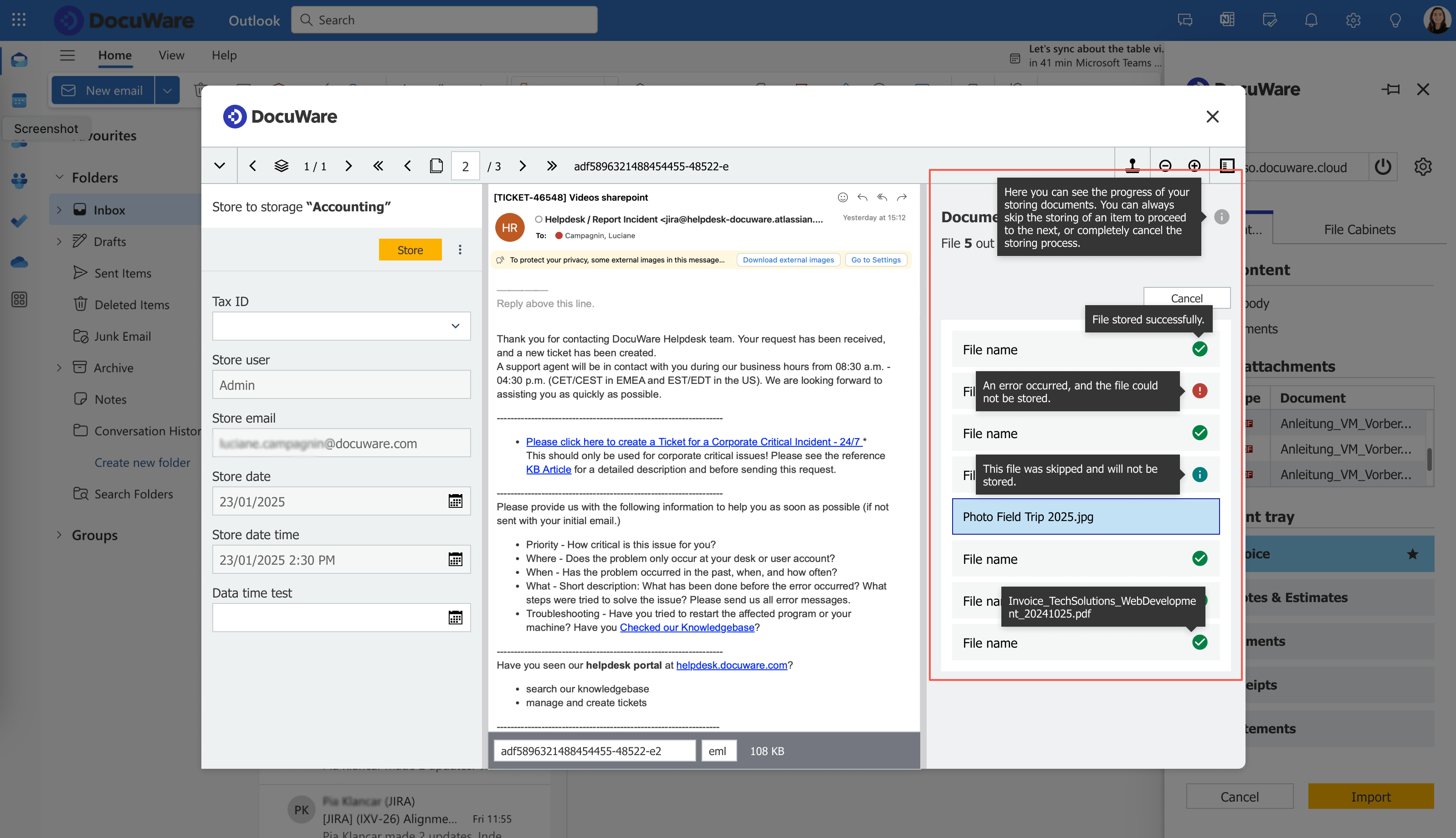 Update of Outlook Add-in for more detailed document processing