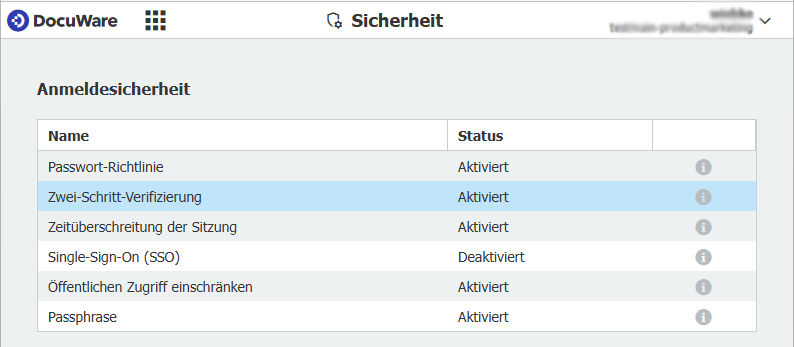 Zwei-Schritt-Verifizierung in DocuWare