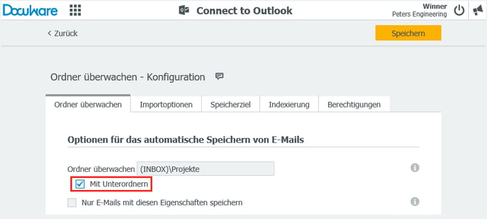 Konfigurationsassistent von Connect to Outlook