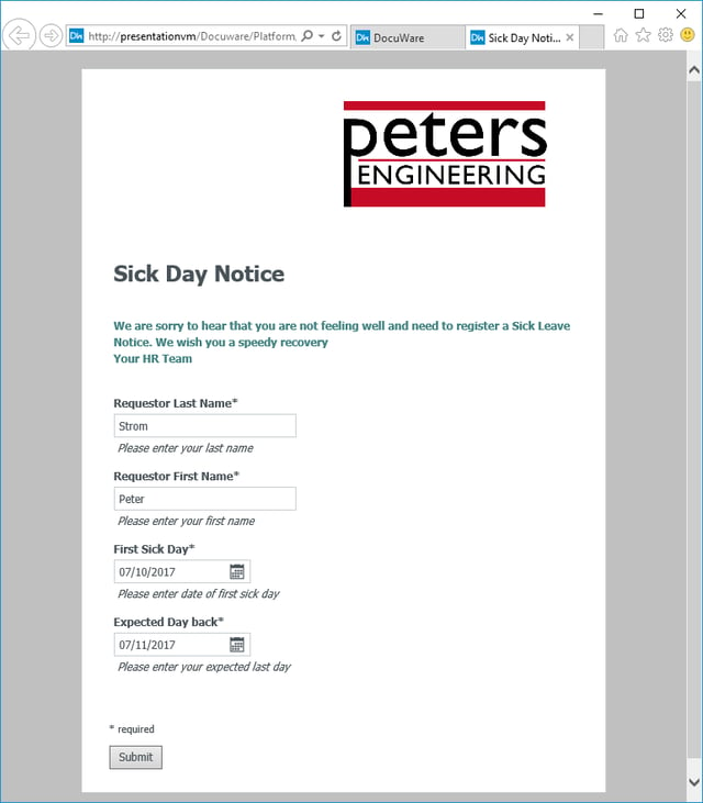 Web Form for Sick Leave Reports