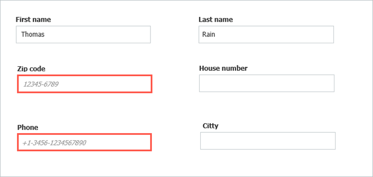 Specify formatting for telephone numbers or dates. If the entry in the form field does not match this definition