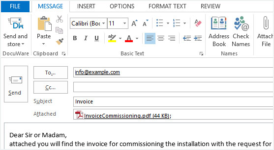 When you send the document,  the entry from the Subject index field will be displayed as the file name. 