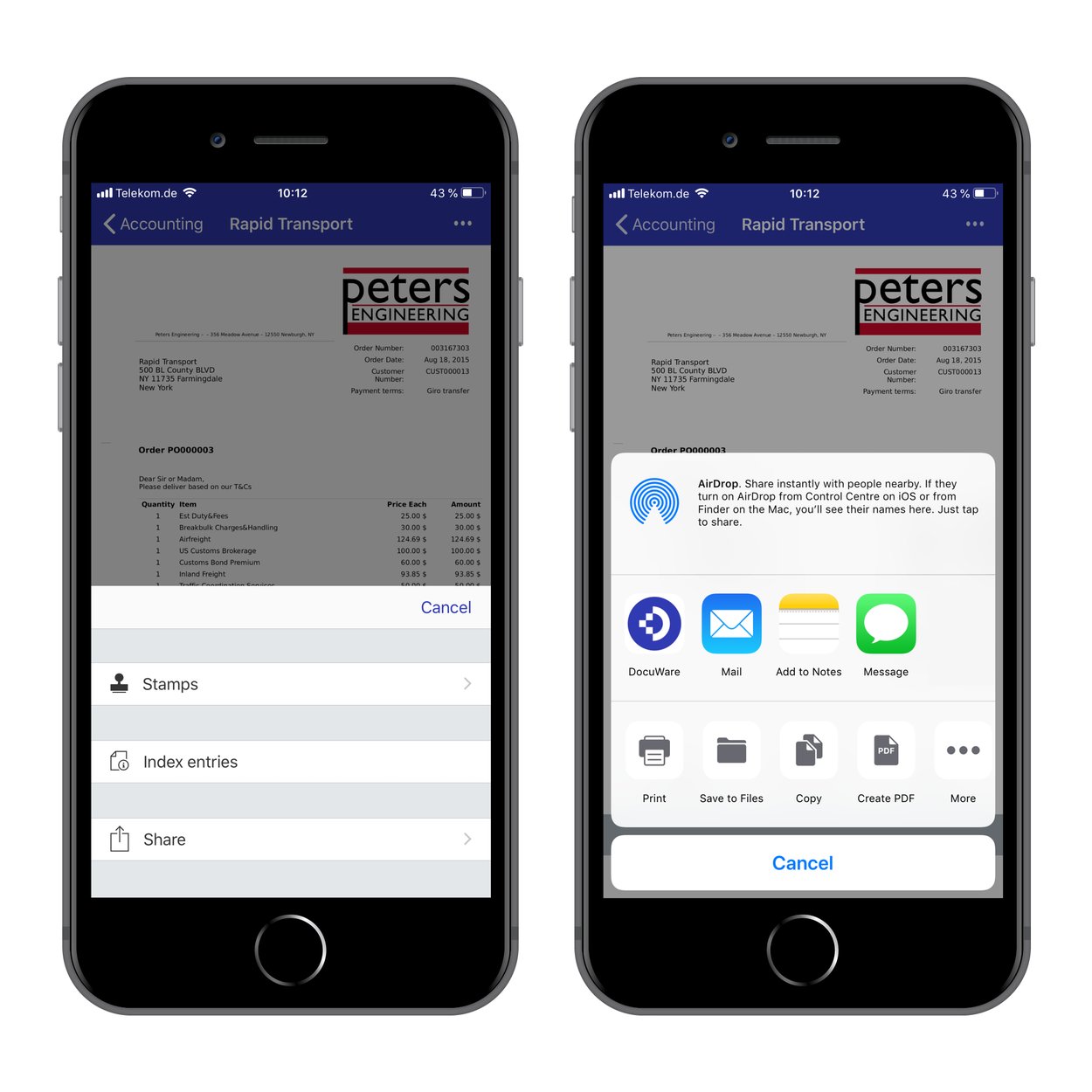 Mobile app: sharing archived documents