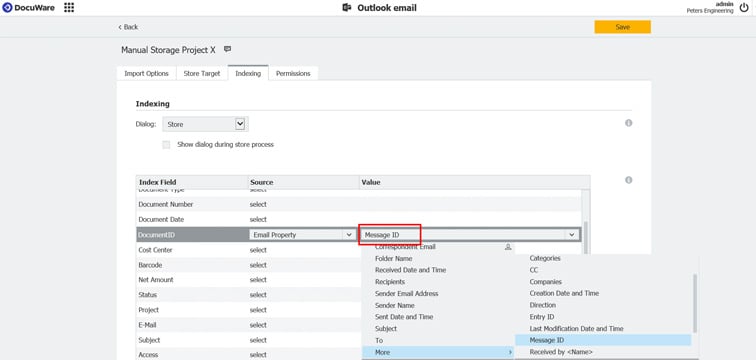 Bei der Ablage einer E-Mail schreibt Connect to Outlook die Nachrichten-ID in ein DocuWare-Feld, dessen Eintrag nur einmal im Archiv vorkommen darf. 