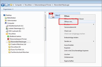 Windows Explorer Client: Dokument "Öffnen mit" dem gewünschten Programm!