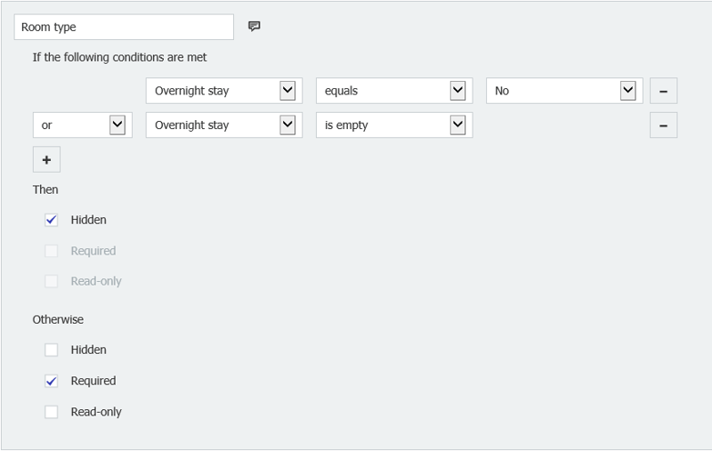 In the behavior dialog you can configure when a field should be hidden, required, or read-onl