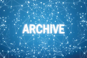 Archive on a digital interface with blue network background 