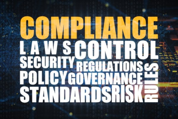 Word cloud containing words related to compliance