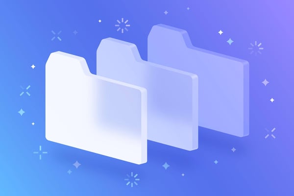 1 Three transparent file folders on a blue background symbolize storing electronic data