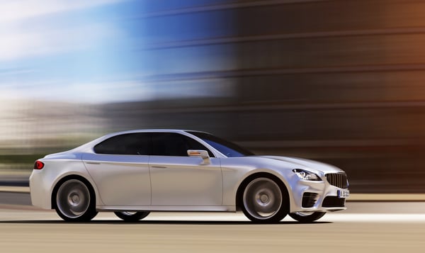 Silver car on blurred background