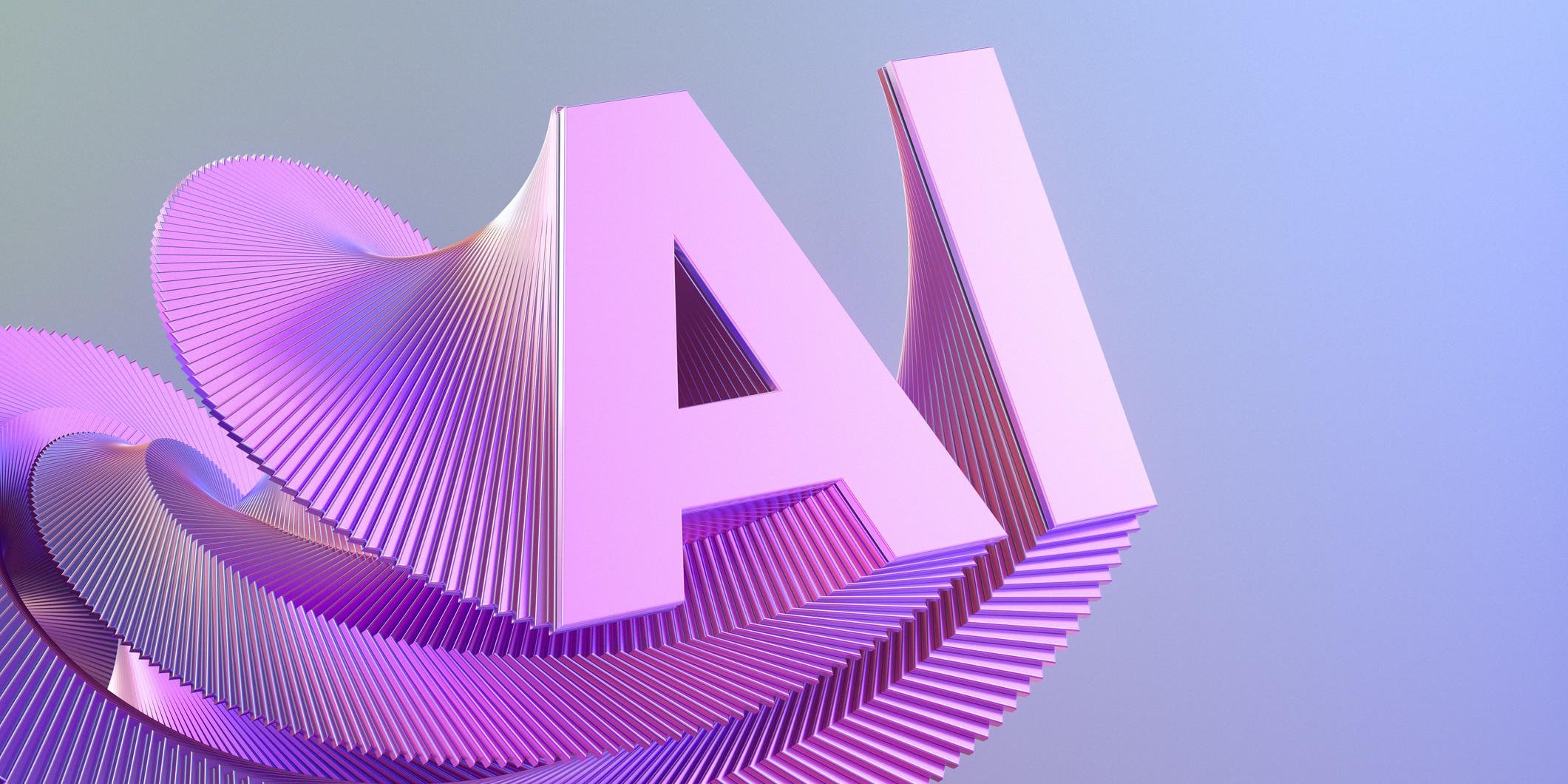 AI sign with pink layered and twisted pattern on neon lighting background