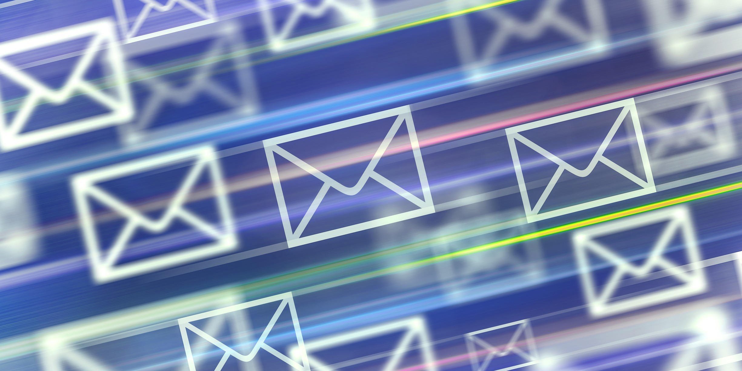Abstract futuristic blurred background overlaid with envelope symbols representing digital mail