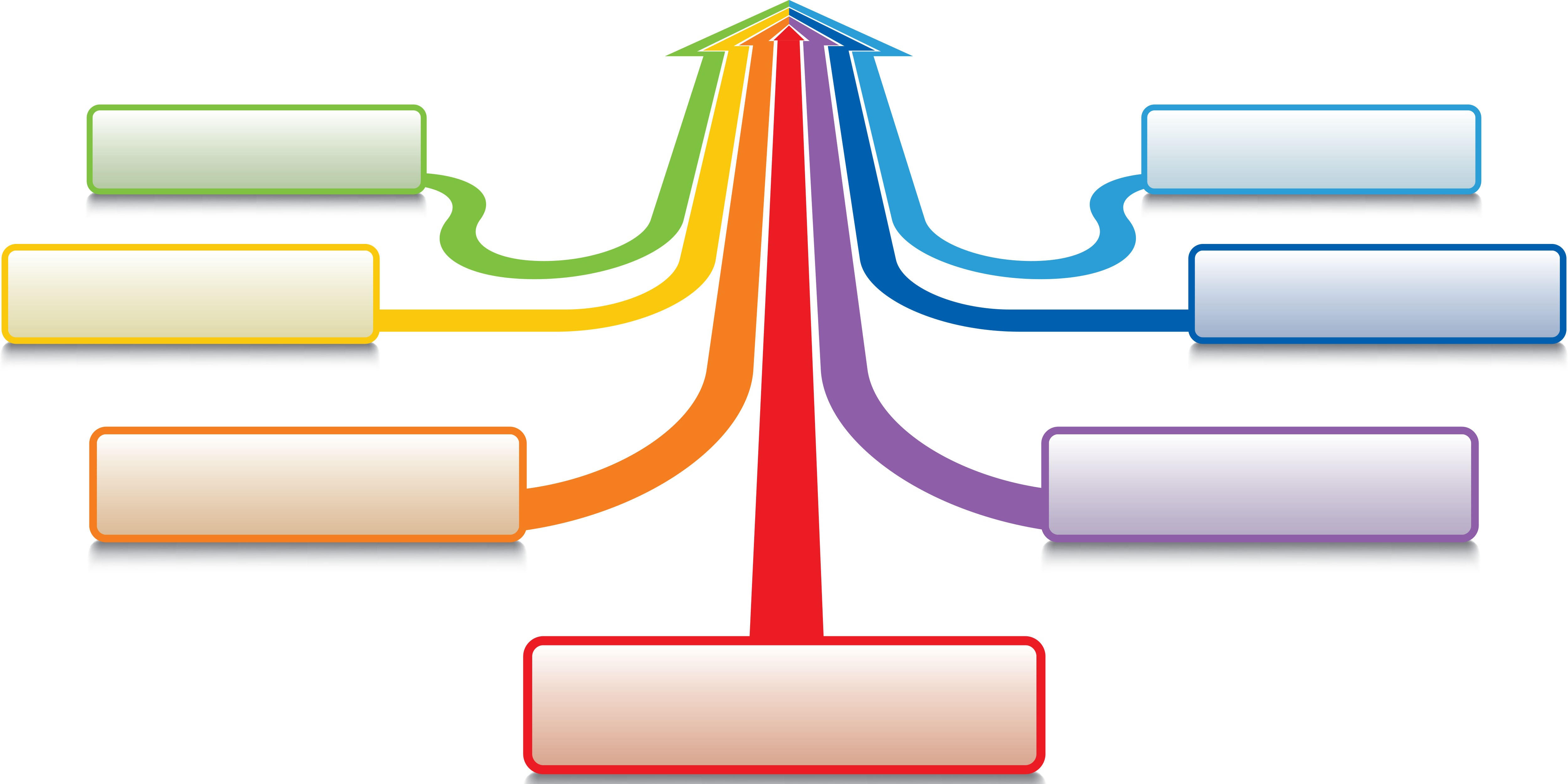 Multi-colored strands form a single arrow representing merging disparate data into one system