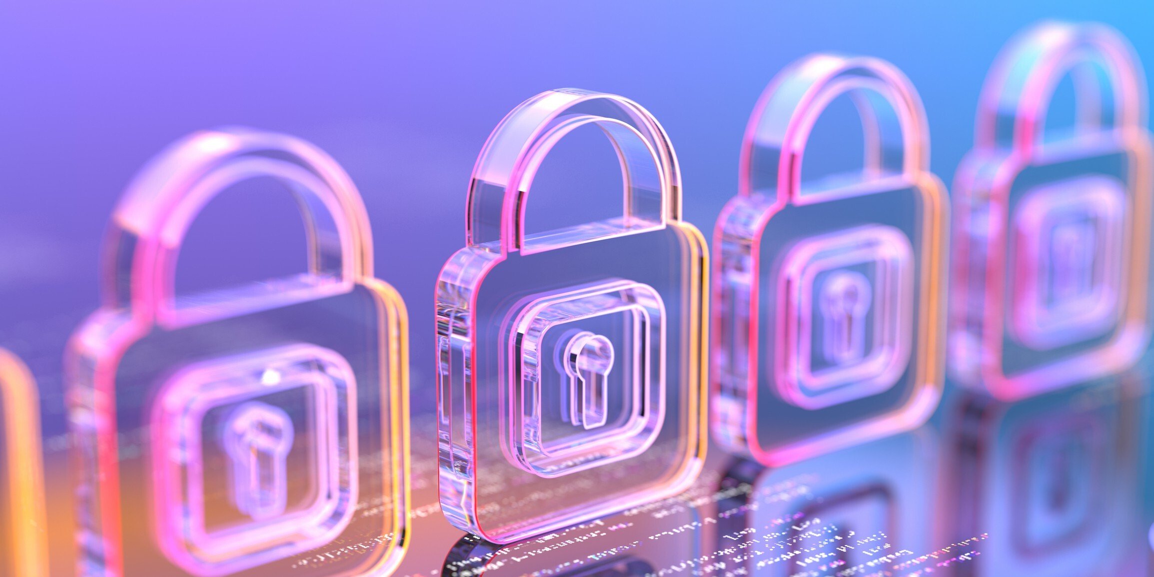 A series of 3-D locks depicting innovative technologies in security systems and data protection