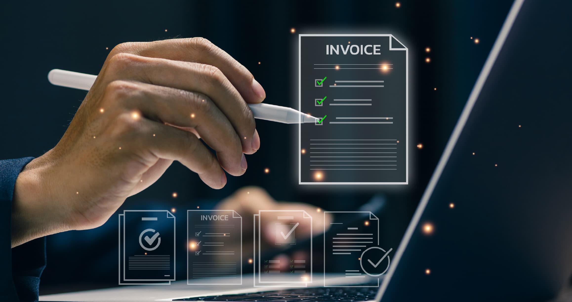 hand easily navigating digital representation of an invoice 