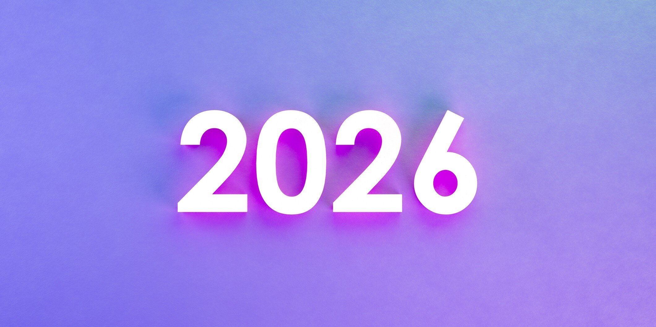 White image of the date 2026 on a purple background
