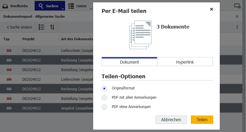 Mehrere Dokumente senden oder drucken