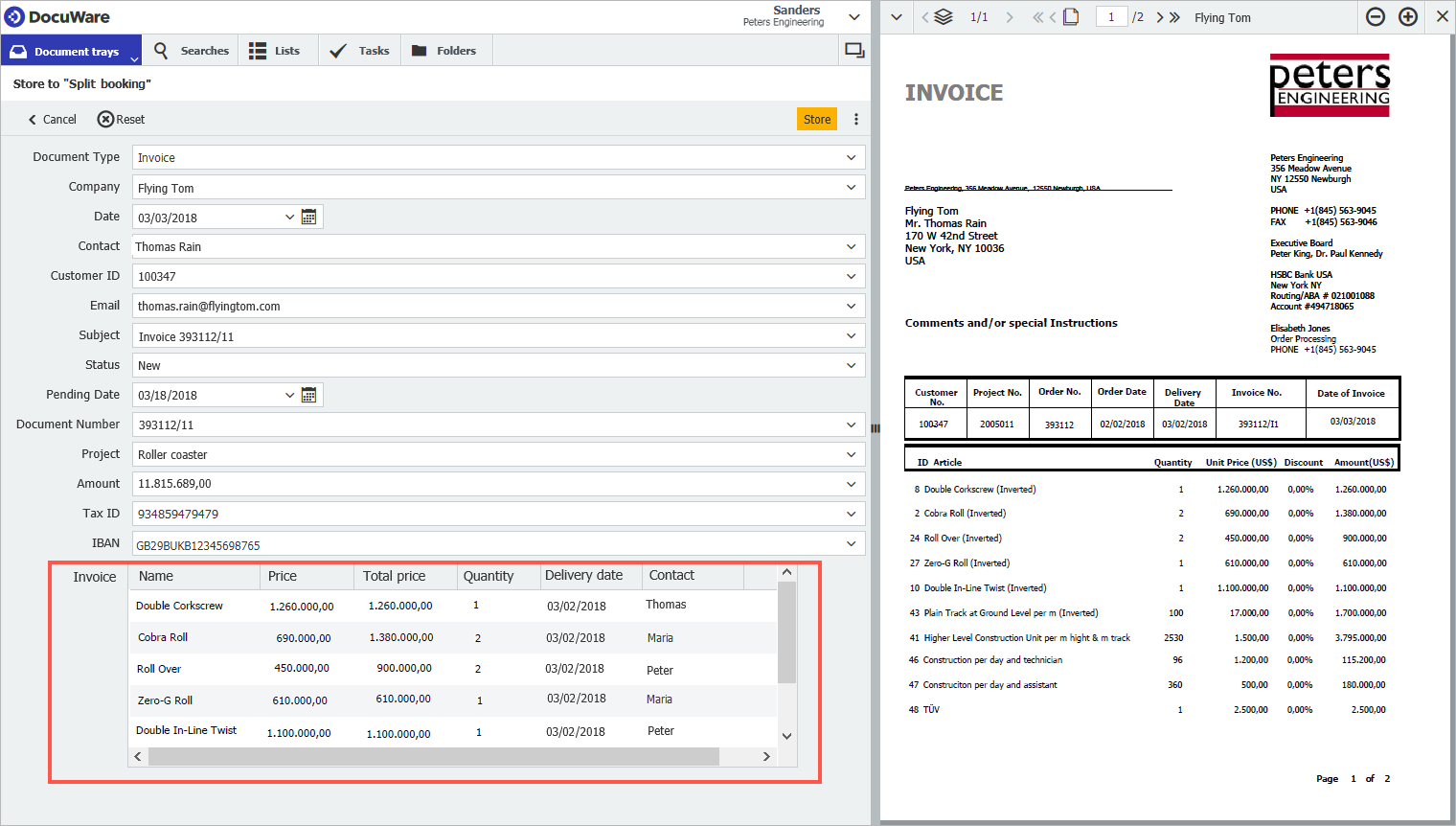 Table field in DocuWare Client