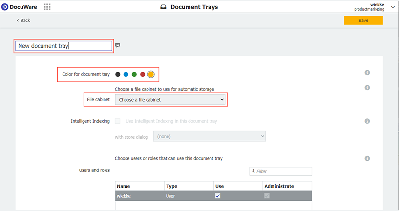 Create a tray in DocuWare