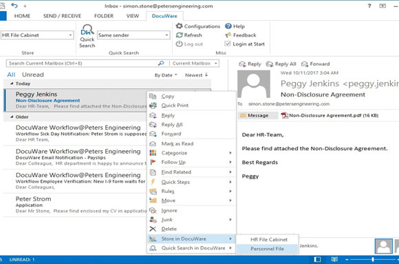 Configuring Email Storage From Outlook Into Hr Personnel File