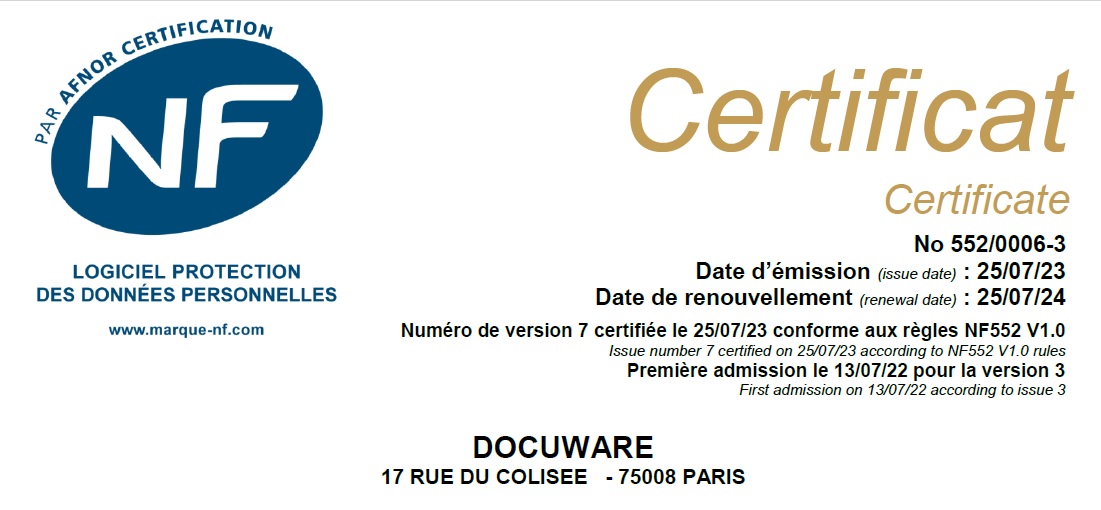 Re-certifications DocuWare RGPD et coffre-fort électonique