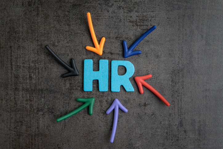 Multi-colored arrows pointing to the letters HR